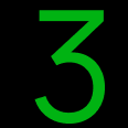 Large green digit three on black