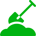 Shovel and soil silhouette in green