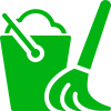 Green cleaning bucket and mop icon