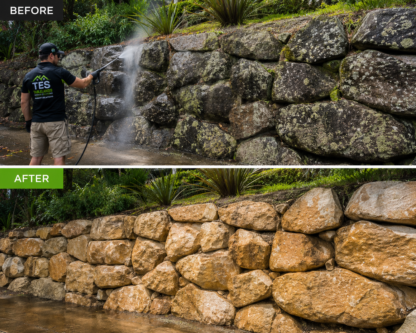 Retaining wall before and after